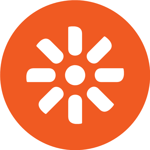 Kentico's logo, white design in an orange circle