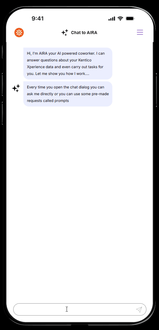 AIRA Companion App preview recording Using the AIRA Companion App to ask AIRA about Xperience by Kentico's headless capabilities and upload media assets from a mobile device.